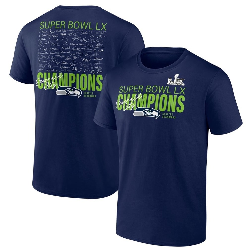 Fanatics Seattle Seahawks Super Bowl LX Champions Navy Blue T-Shirt Mens Large